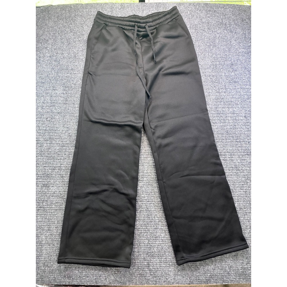 Black Wide Leg Sweatpants Track Drawstring Elastic Waist Relaxed Fit SZ Medium
